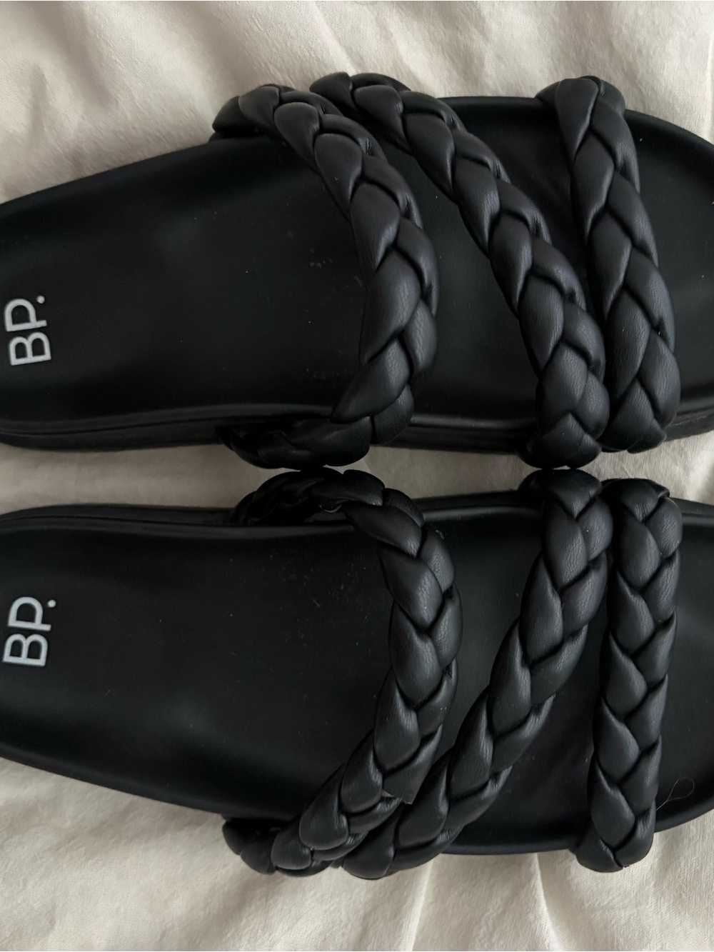 bp Black Braided Triple-Strap Slide Sandals